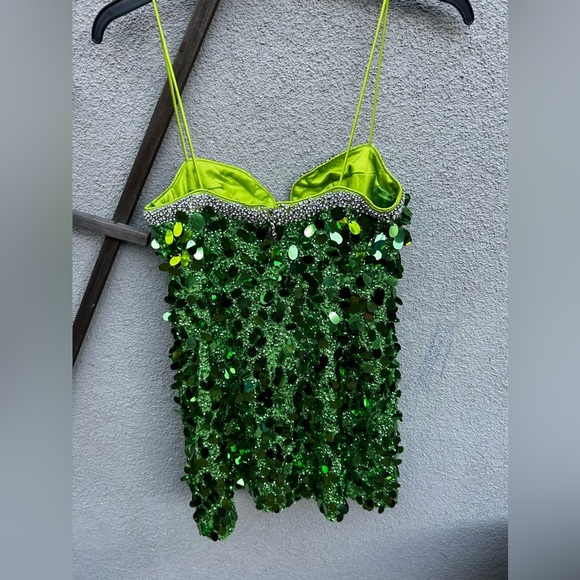 H&M Studio Green Sequined Embellished mini Dress Designer Re-enchantment - Picture 16 of 16